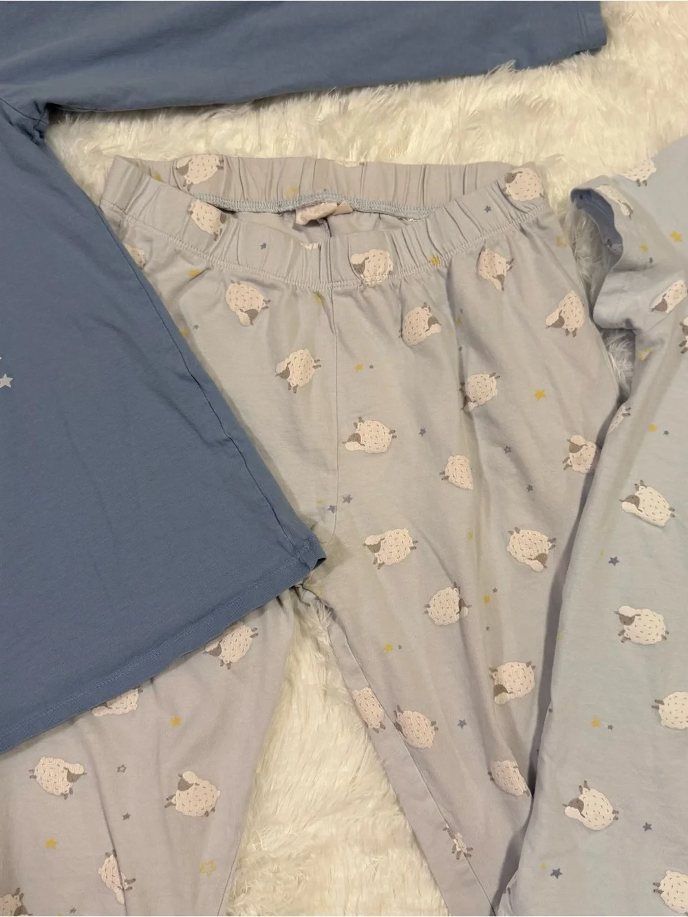 Cotton Juice 3 Piece Pajama Set Girls Sz 10 Cotton Pants Set Sheep Blue